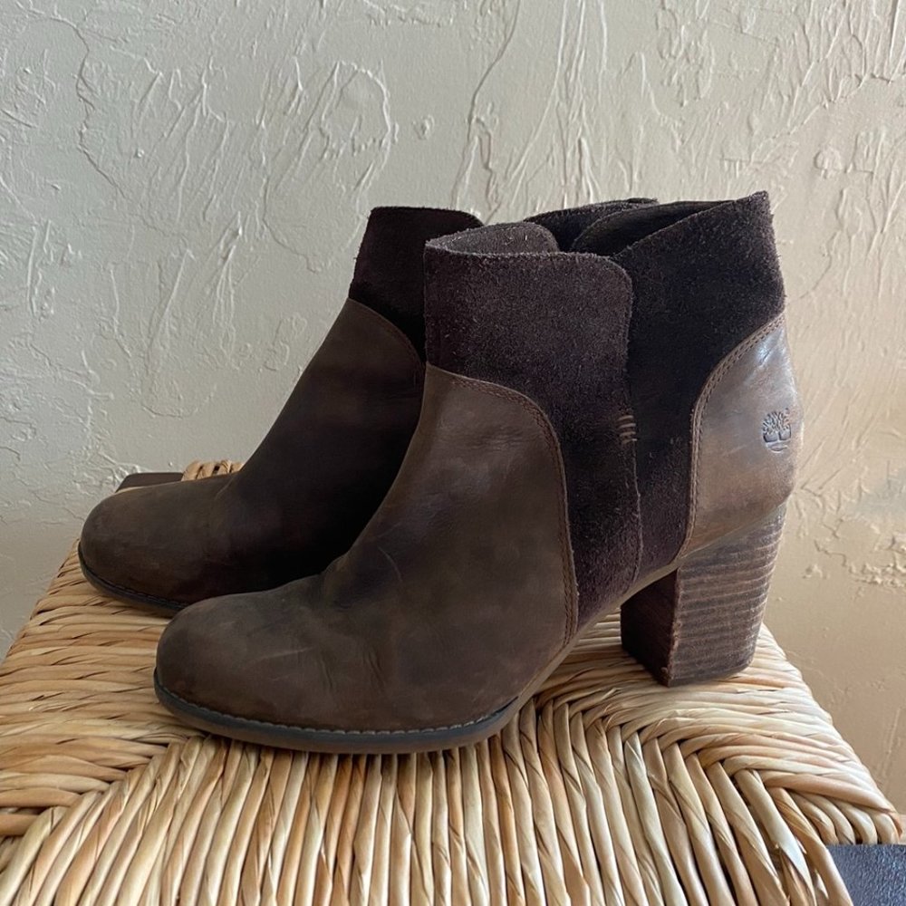 Timberland Women's Dark Brown Leather Ankle Heeled Boots Size 10
